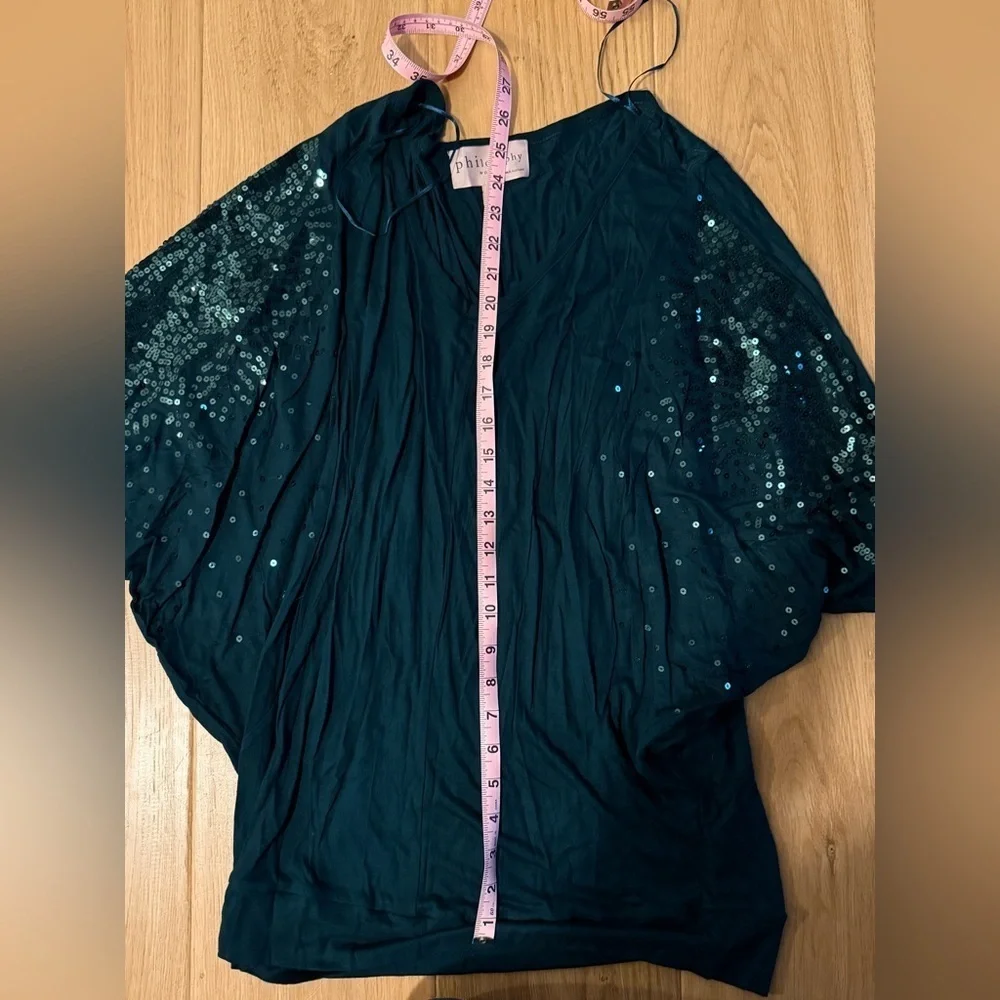 Philosophy Woman Dark Teal Sequin Sleeve Top, Size 0X, NWOT